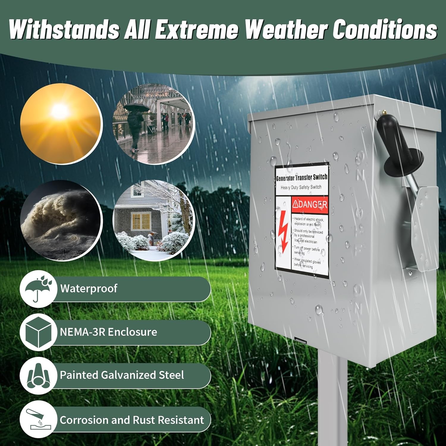 200-Amp, 3 Pole 120V/240V Generator Transfer Switch, 48000W Manual Transfer...