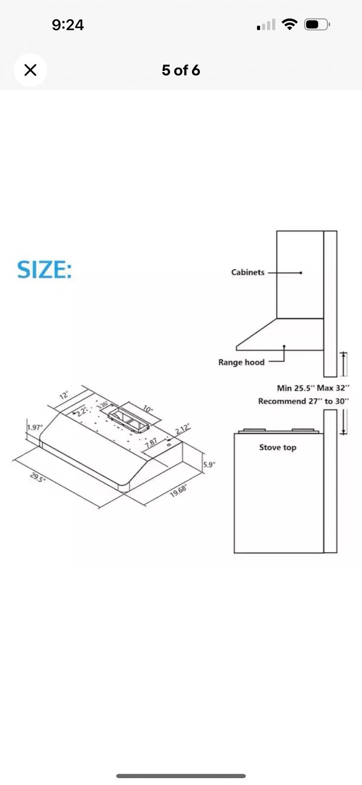 VIKIO 30” 900 CFM Under Cabinet Range Hood Black Stainless LED 2-Way Vent