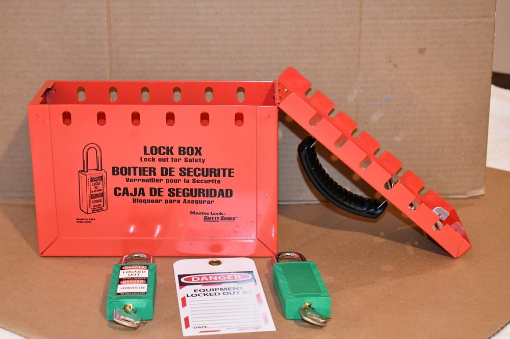 Pair (2) 498A Group Lock Boxes & Permit Stations - Tags-Locks & Keys as Pictured