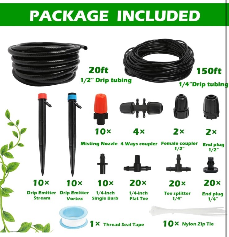 170FT Drip Irrigation System Kit, Automatic Garden Watering Misting System fo...