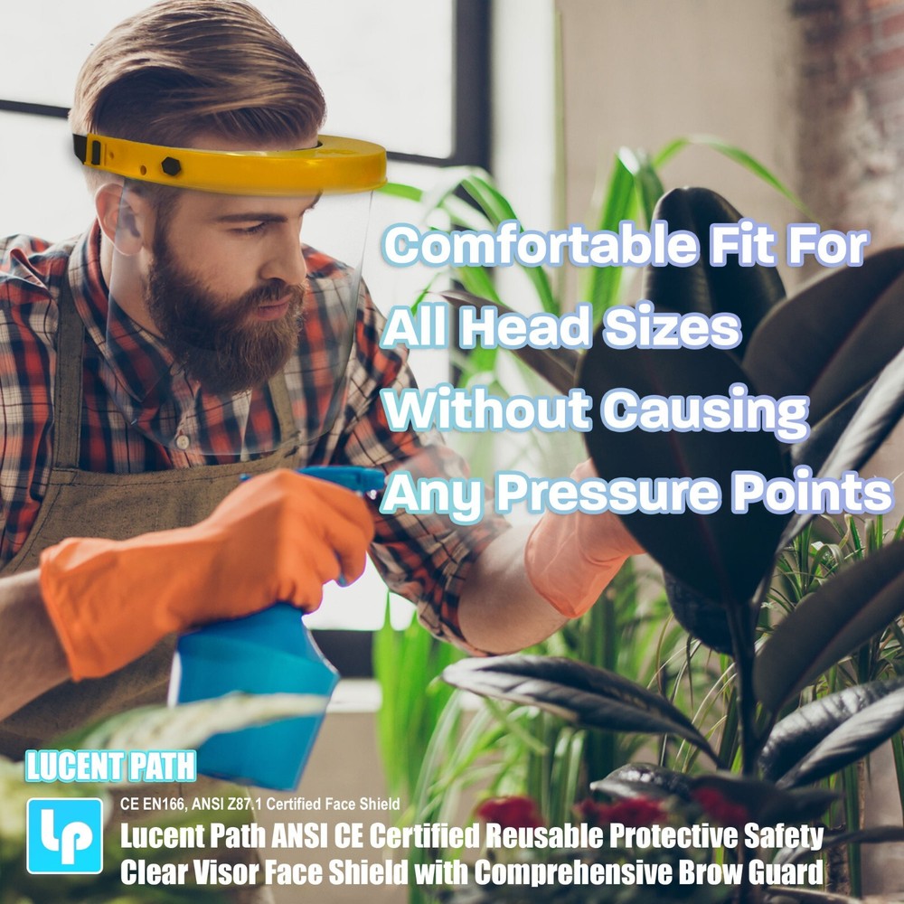 Lucent Path ANSI CE Clear Reusable Visor Face Shields With Adjustable Headband