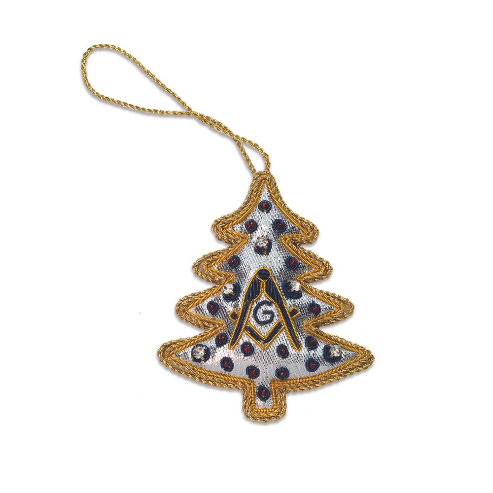 Christmas Tree with Square & Compass Fabric Masonic Ornament [Silver]