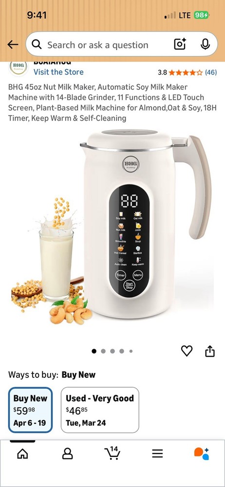 BHG 45oz Automatic Nut Milk Maker- 11 Functions-grinder- EUC Nut/Soy/Plant Based