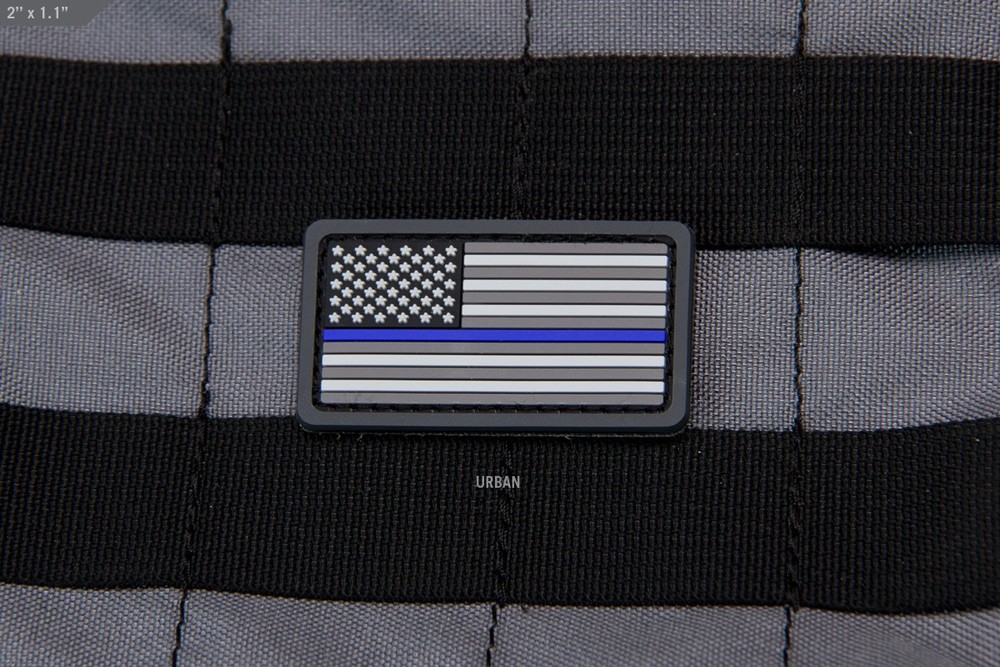 Thin Blue Line US Flag Mini PVC Patch Tactical Morale Rubber Hook Back 2" x 1.1