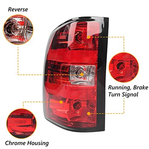 Tail light Assembly for Chevy Silverado 2007 Left (Driver Side) Black Trim