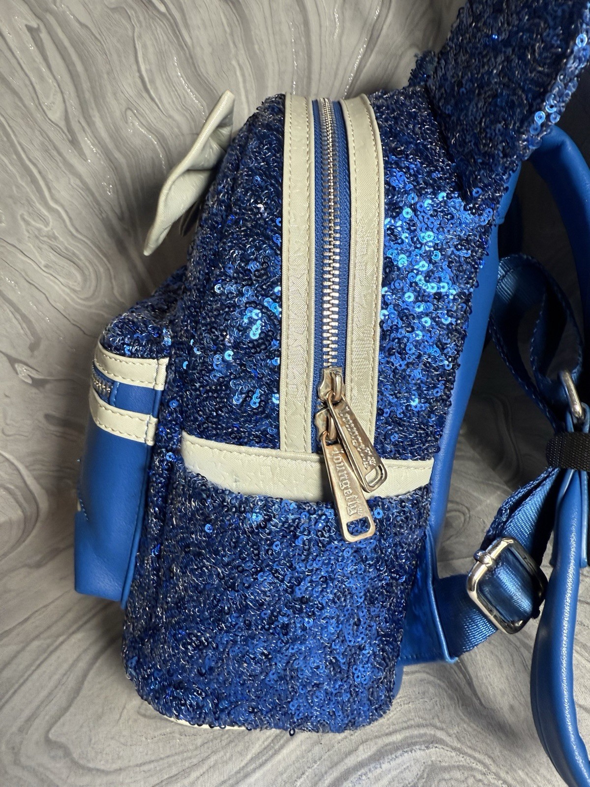 Disney Parks Loungefly Mini Blue Sequin Make A Wish Silver Stars ✨ Read✨