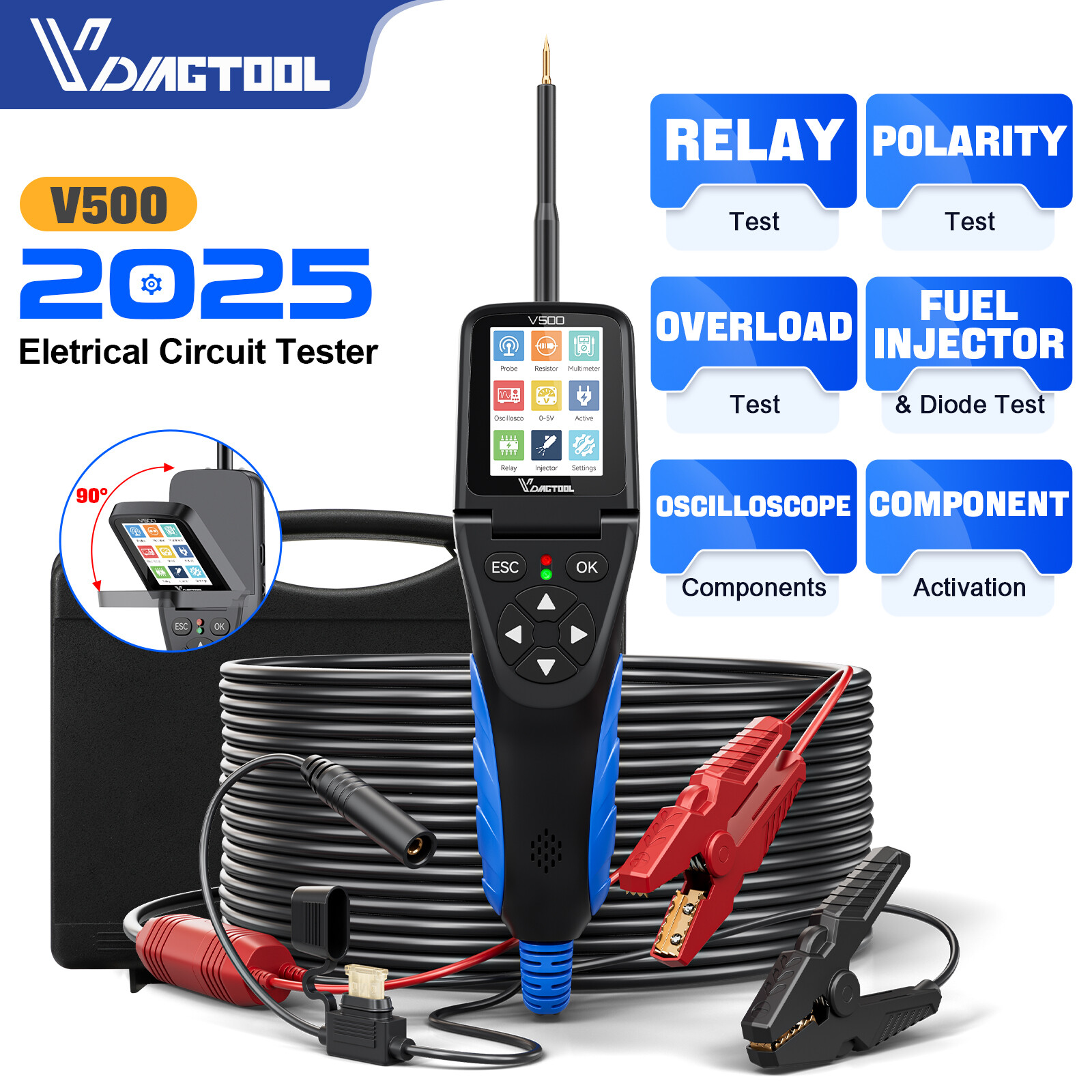 V500 Car Circuit Tester Fuel Injector Test Multimeter Oscilloscope Relay Test