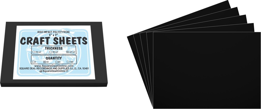 Black Flex Plasticard Polystyrene Craft Sheets - 5"x7" - .060" thick - 10 Pack