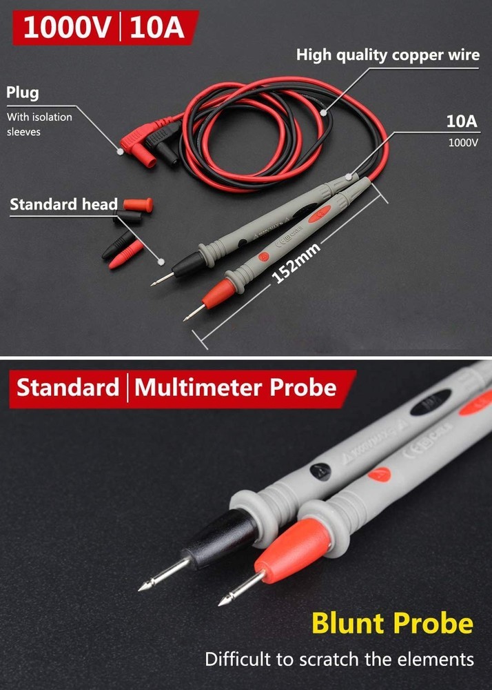 Versatile Digital Multimeter Probes with Ultra-Sharp Tips and Dual Insulation