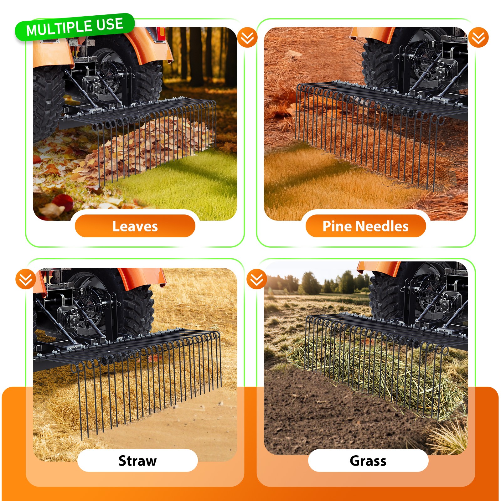 3 Point 60" Tow behind Landscape Rake Lawn Dethatcher Rakes For Cat 0&1 Tractor