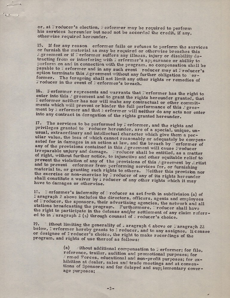 BUDDY HACKETT - CONTRACT DOUBLE SIGNED 12/13/1960