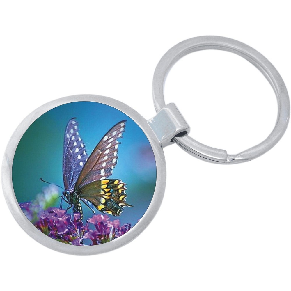 Butterfly Flowers Keychain - Includes 1.25 Inch Loop for Keys or Backpack