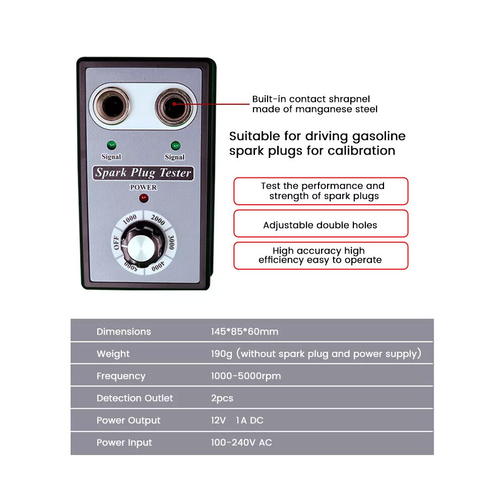 Spark Plug Tester Dual Hole Diagnostic Tool 12V Gasoline Car Ignition Analyzer