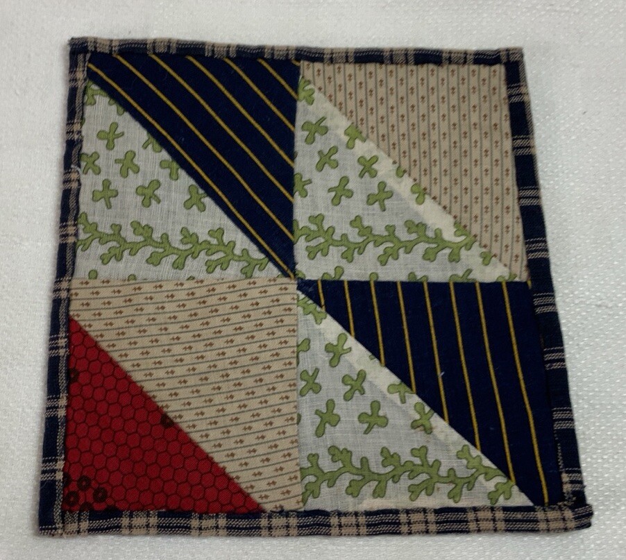 Antique Vintage Patchwork Small Doll Quilt Or Table Topper, 4 Patch W/ Triangles