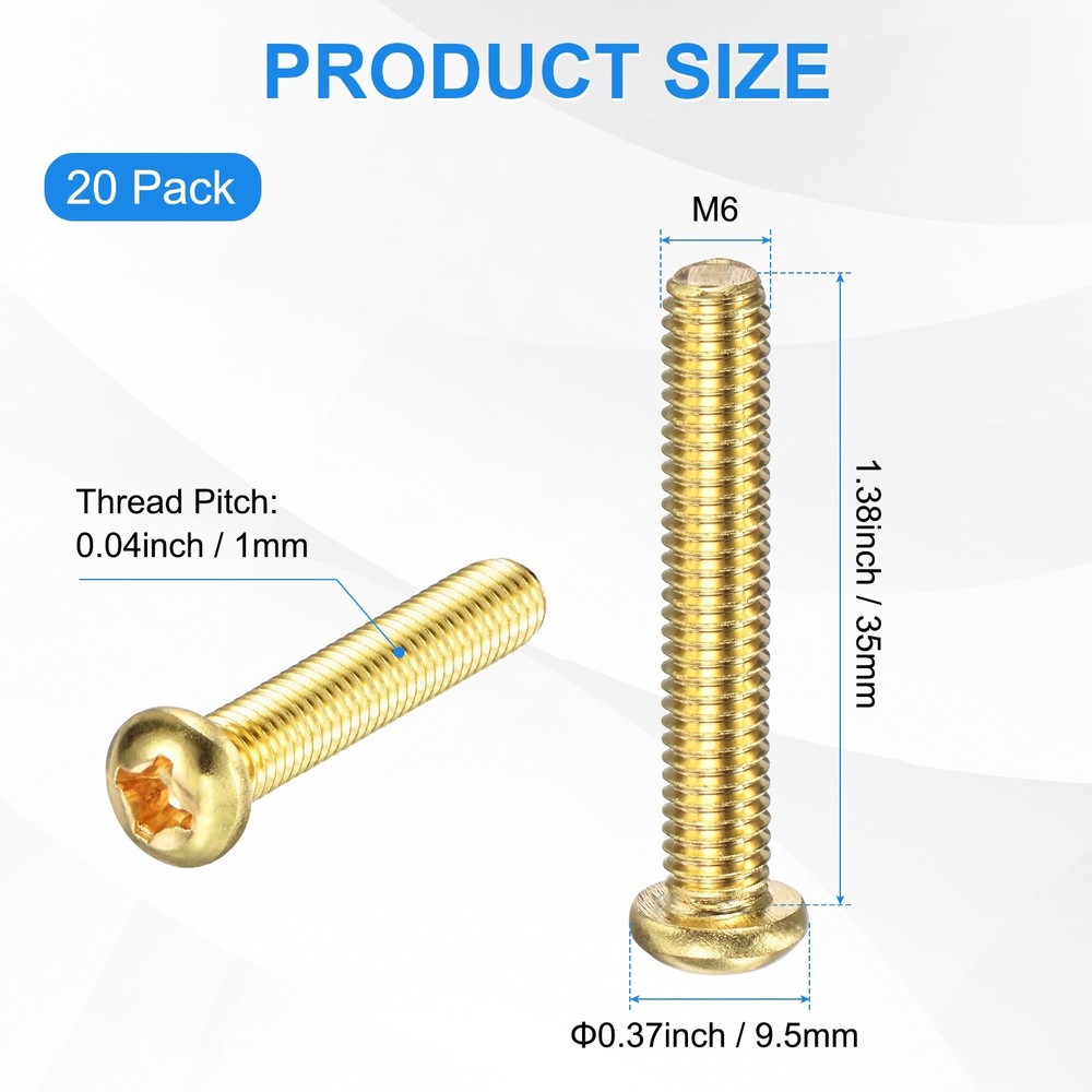 20-Pack M6x35mm Pan Head Machine Screws Brass Screw Brass