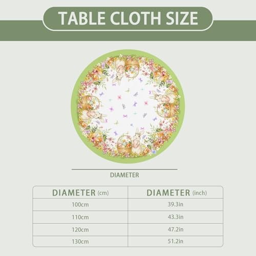 Easter Rabbit Round Fitted Tablecloth with Elastic 44" (Round) Easter Yellow