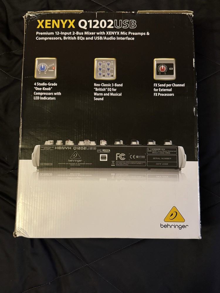 Behringer XENYX Q1202USB Analog Mixer USB Interface 12-Channel 2-Bus Compressor