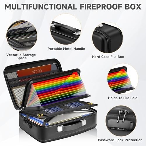 Fireproof Document Box,Fireproof and Waterproof Document Safe,Portable black