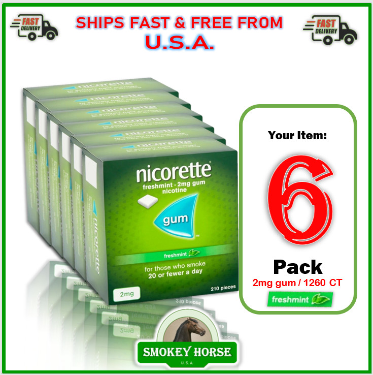 6X Nicorette FreshMint fresh Mint Gum 2 mg 210 Pieces "SHIP SUPER FAST FROM USA"