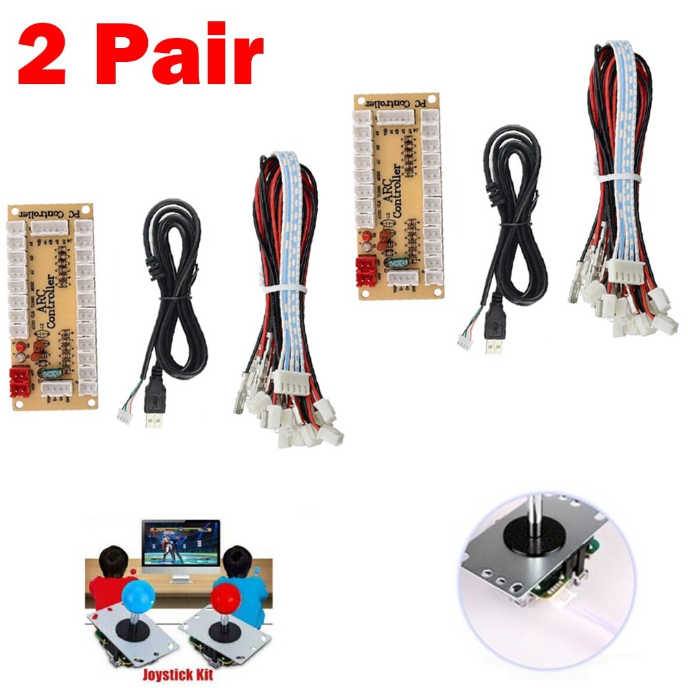 2 Sets Zero Delay USB Encoder For PC Arcade Joystick Buttons 5Pin Cables DIY US