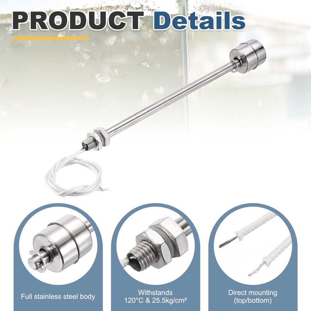 Float Switch 200mm Rod 0.5A Vertical Single Float for Pump/Alarm 2 Pcs
