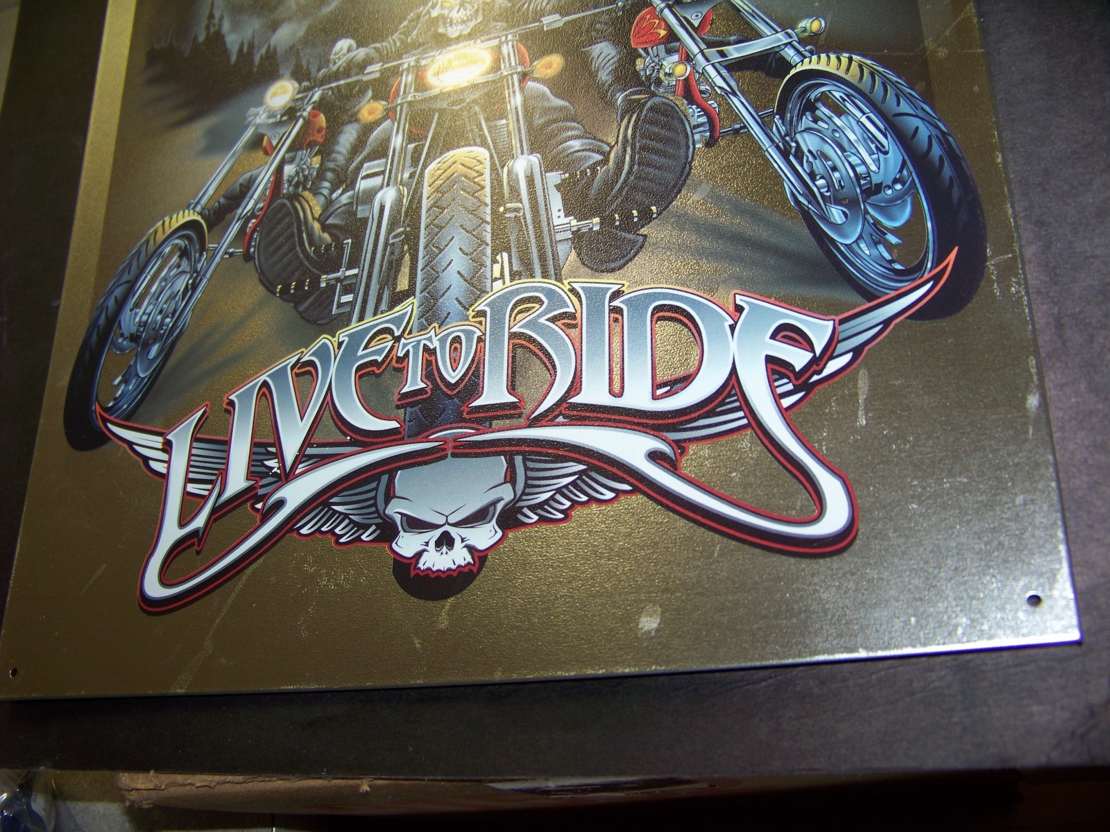 Live to Ride metal sign 12.5" x 16" reproduction motorcycles wolves