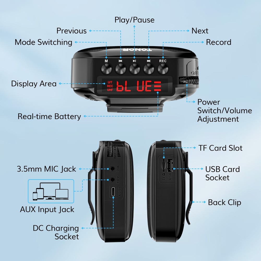 TONOR Voice Amplifier??15W Bluetooth Voice Amplifier with Wireless Headset Mic