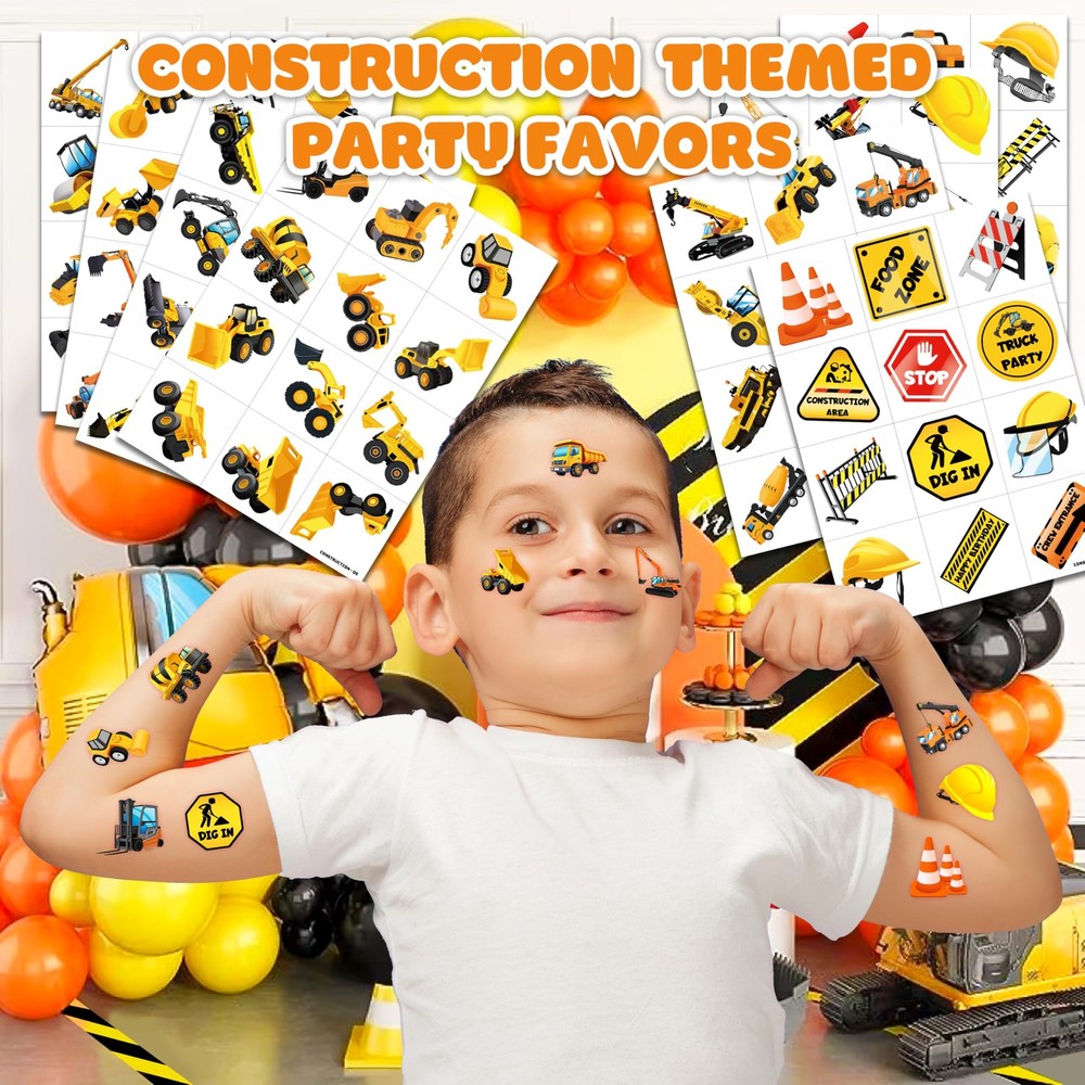 96 PCS Construction Car Truck Pre-Cut Temporary Tattoos for Small, multiple