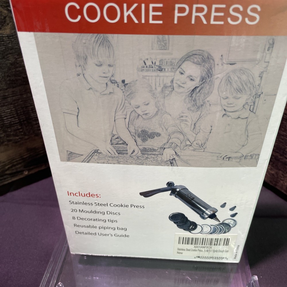1st Chef Stainless Cookie Press w/Discs, Tips, Piping Bag, User Guide