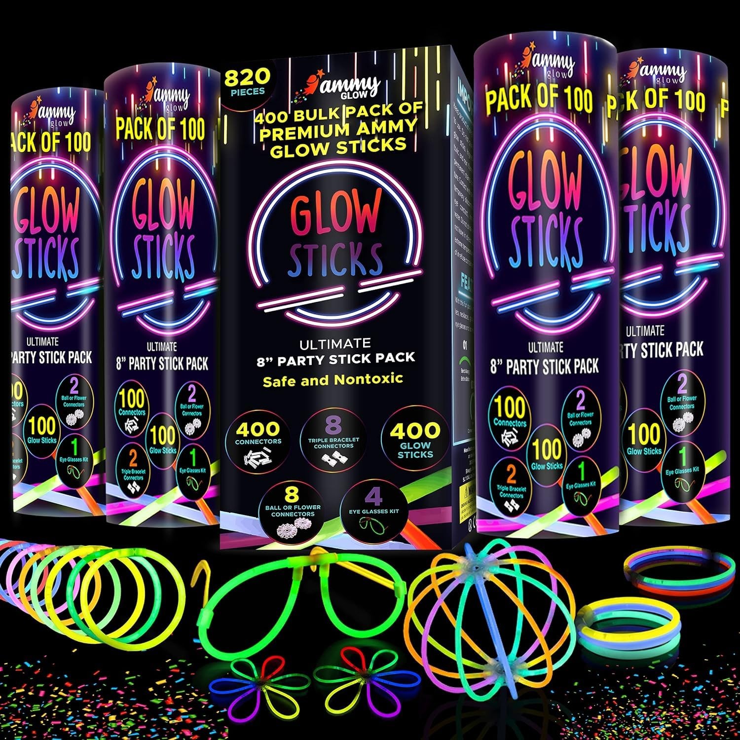 Ammy Glow-Glow Sticks-100 Pack Bulk Party favors for Kids-Neon 100 Pack, Blue