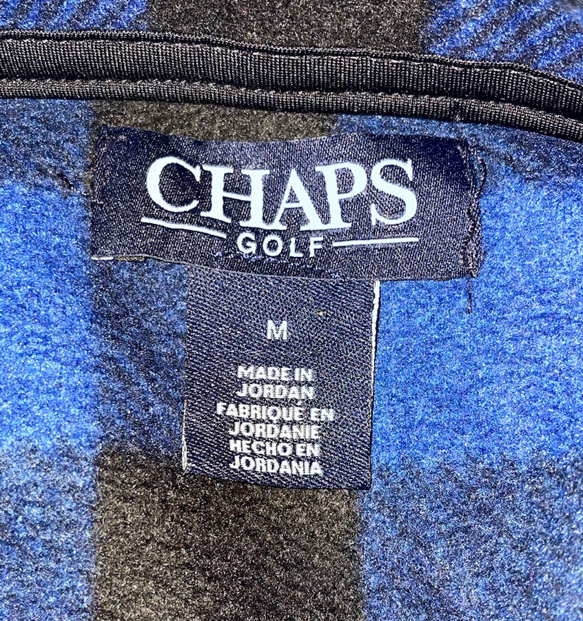 Chaps Golf Sz MEDIUM Blue Black Fleece L/S Stretch Pullover Top Jacket EUC