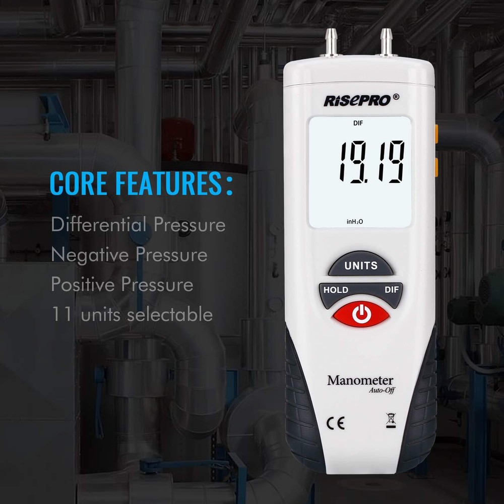 Manometer RISEPRO® Digital Air Pressure Meter and Differential Pressure Gauge...