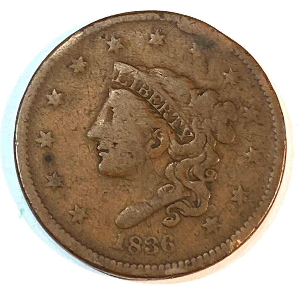 1836 Large Cent Nice Super Original Light Brown Fine CHRC