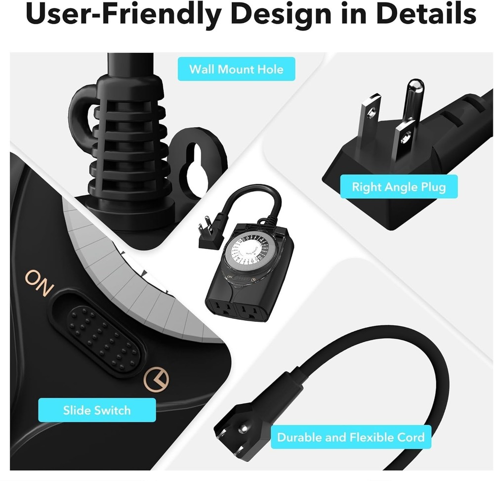 Outlet Timer, 24 Hour Mechanical Outdoor Timer for Pool Pump, Plug in Timer USA