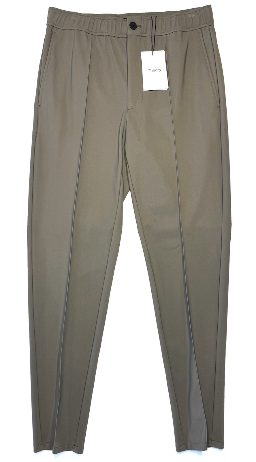 THEORY Mens Curtis Drawstring Precision Ponte Pleated Pants Moss Grey -MSRP $245