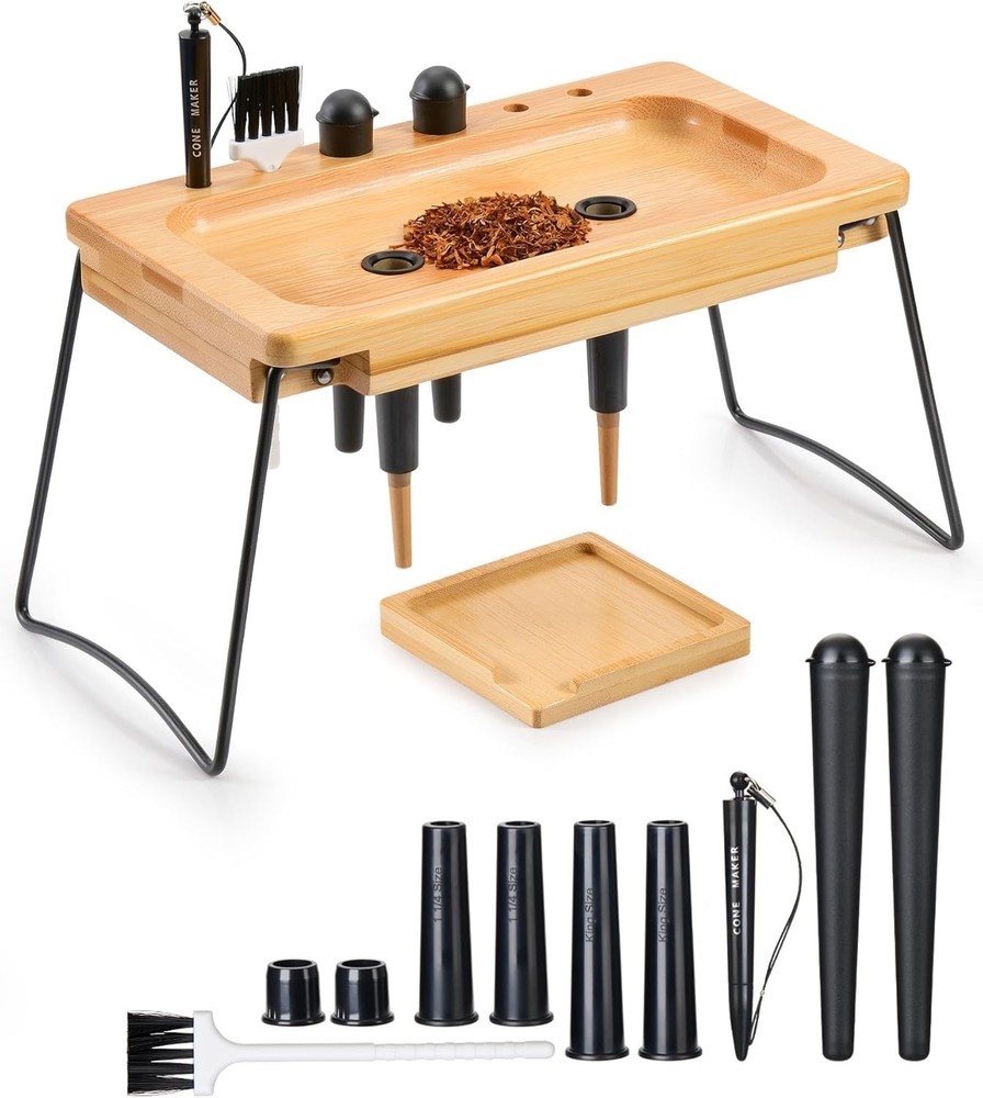 Wooden Rolling Tray with Cone Loader, Foldable Rolling Tray Set for King Size &