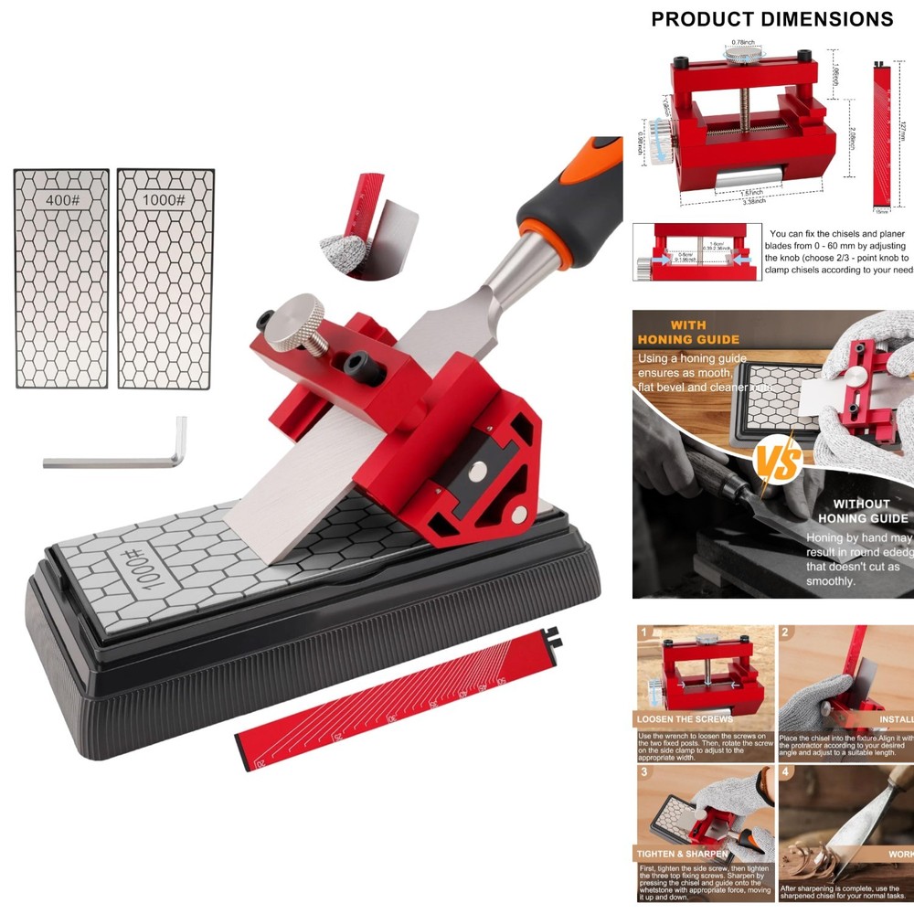 Professional Chisel Sharpening Jig with Angle Guide & Non-Slip Sharpening Base