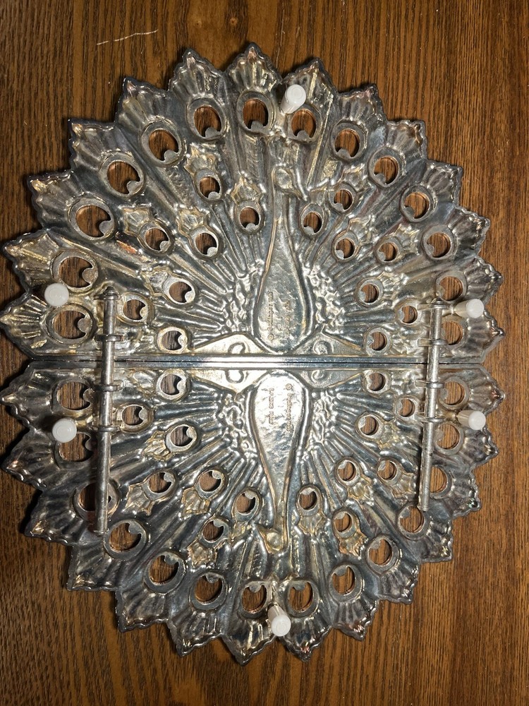 Art Deco Silverplated Zinc PEACOCK TRIVET Godinger, Expandable with Original Box