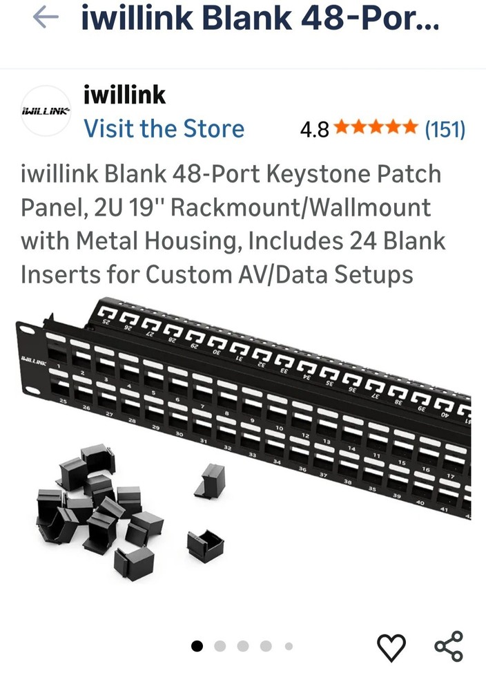 iwillink 48-Port Keystone Patch Panel 2U 19" Rackmount w/ 24 Blank Inserts