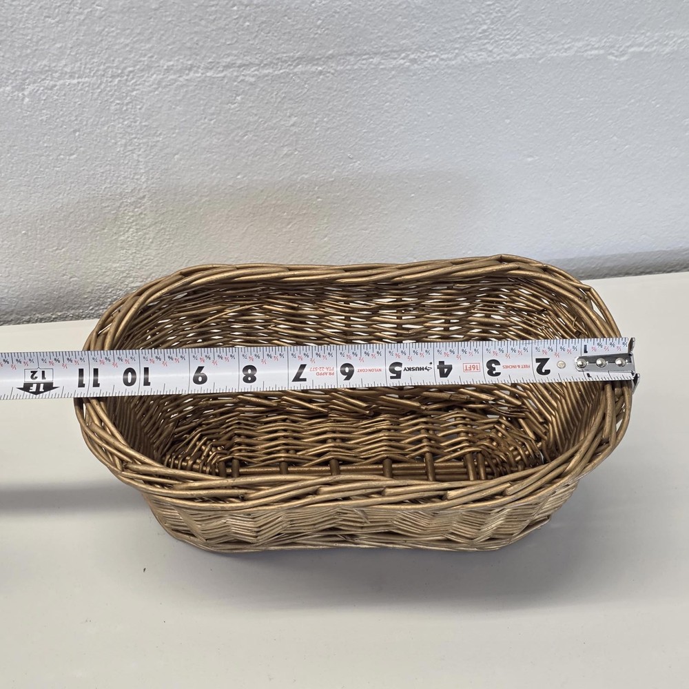 Vintage Gold-Tone Woven Basket – Rectangular Decorative Piece