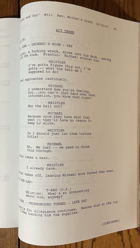 Original Prison Break Revised Writer’s Draft Script #311 “Under And Out” 10/07