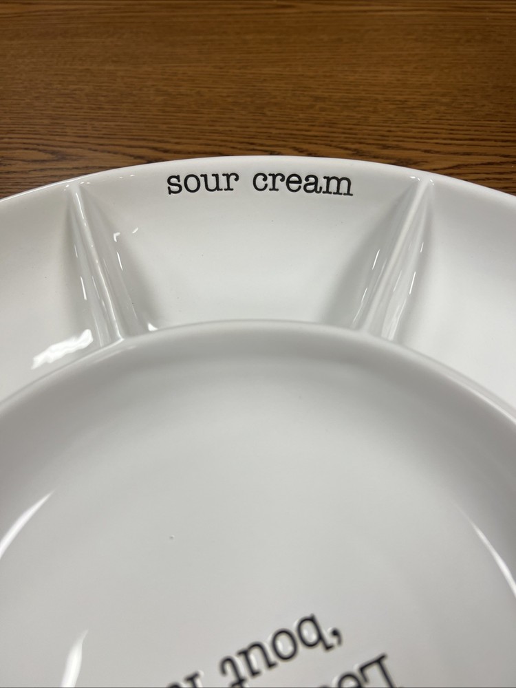 Lets Taco Bout It Ceramic Divided Serving Tray By Mud Pie 14" Diameter 2" Depth