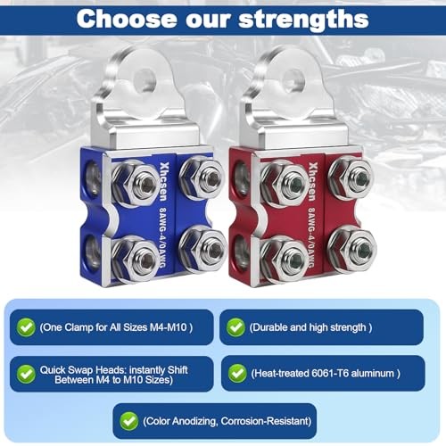 8-Way Battery Terminal Connectors with Bolt Down Ends or Threaded Studs, 8w