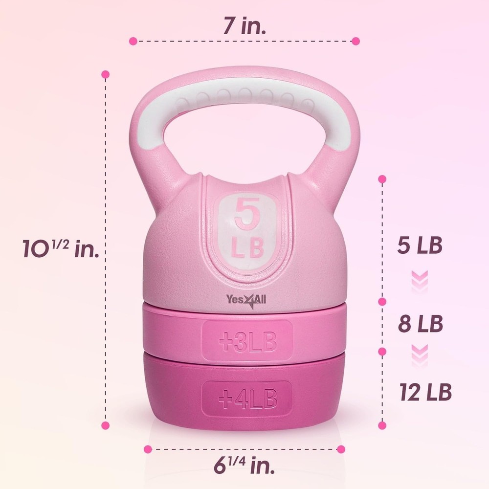 Pink Adjustable Kettlebell Set 12lb Portable Strength Training Equipment