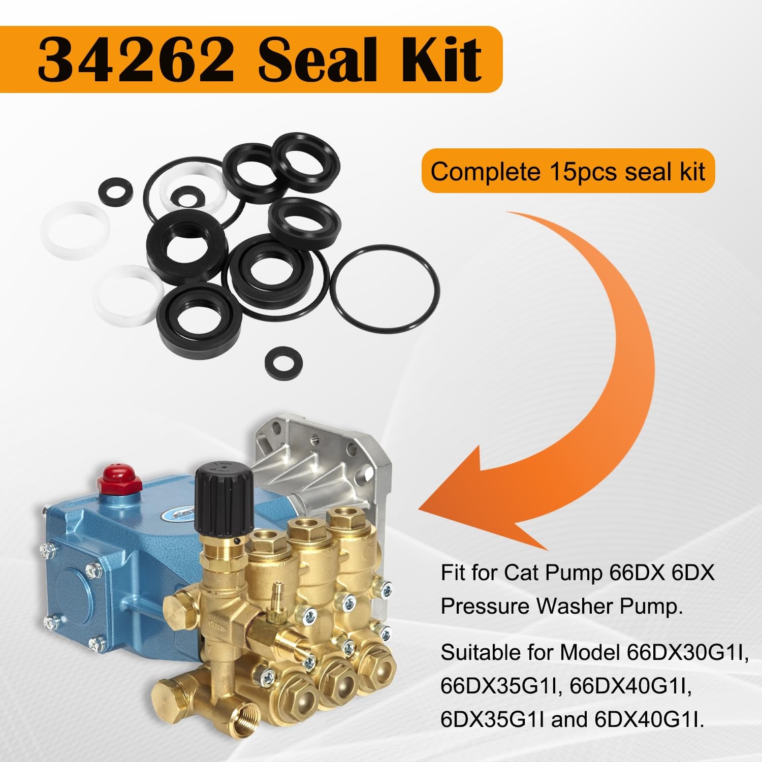 34262 Seal Kit for Cat Pump 66DX 6DX Pressure Washer Pump 66DX40G1I, 6DX35G1I