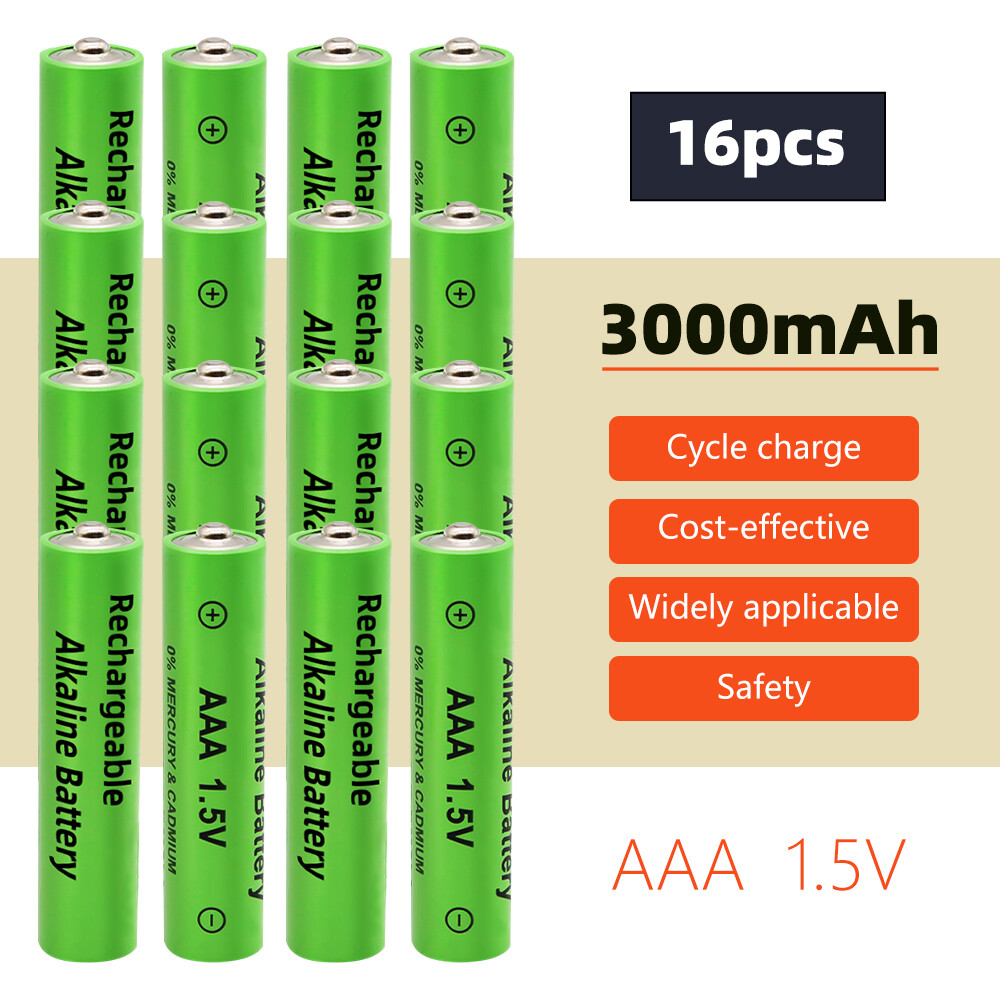 16Pcs Alkaline Battery 1.5V AA/ AAA Rechargeable Batteries 3000mAh 1000 Cycle