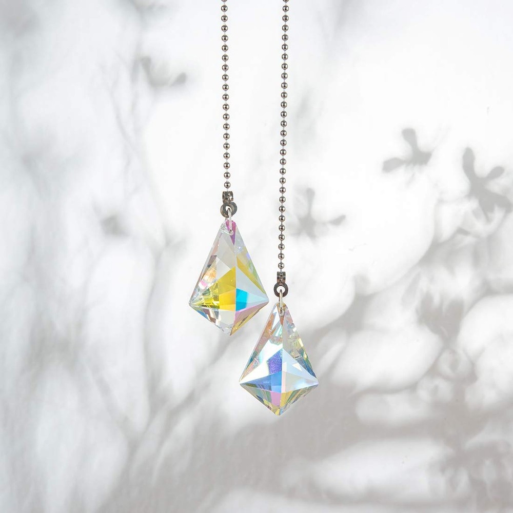 2 PCS Crystal AB Coating Ceiling Fan Pull Chain Extender Prisms Drop Gifts