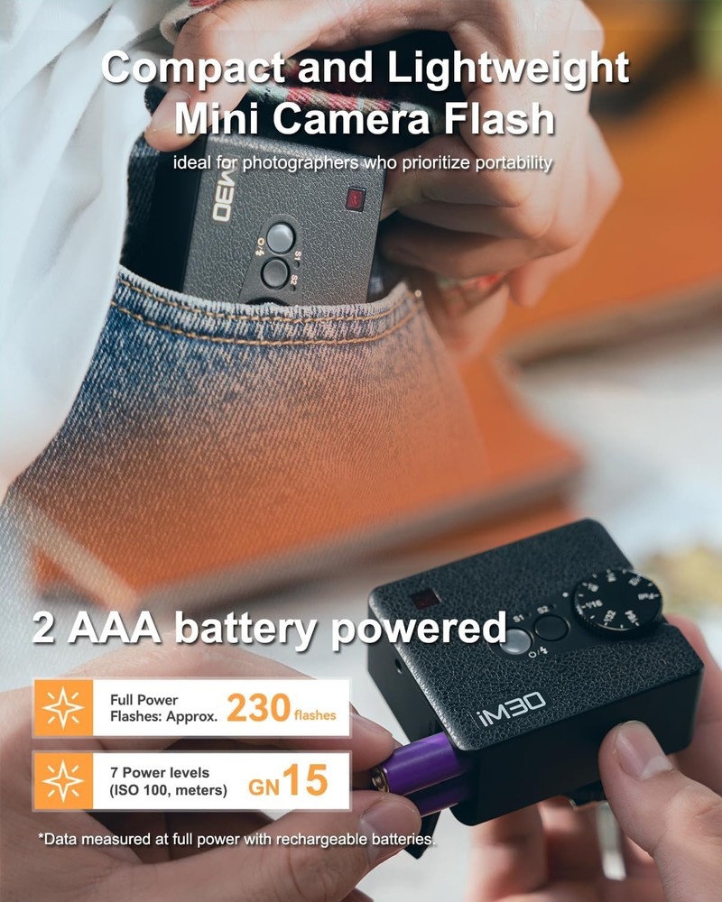 Portable iM30 Mini Flash with Diffuser for Enhanced Photography - GN15 Speedlite