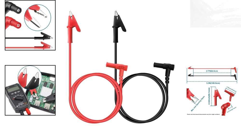 Versatile 3.3FT Electrical Testing Alligator Clip Leads, 20A Rated, Red & Black