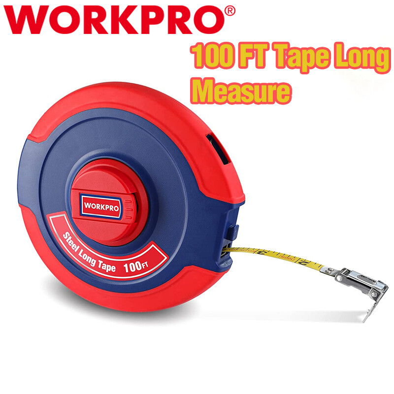 WORKPRO Tape Measure 100FT Closed Reel Steel Long Tape Plastic Case Nylon Coated